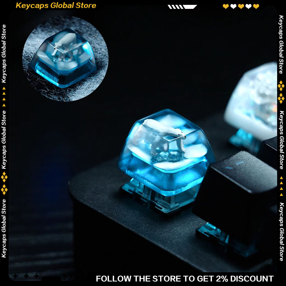 Keycaps Artisan Resin Handmade - الأصلي الجليدية الدب القطبي Keycap الراتنج