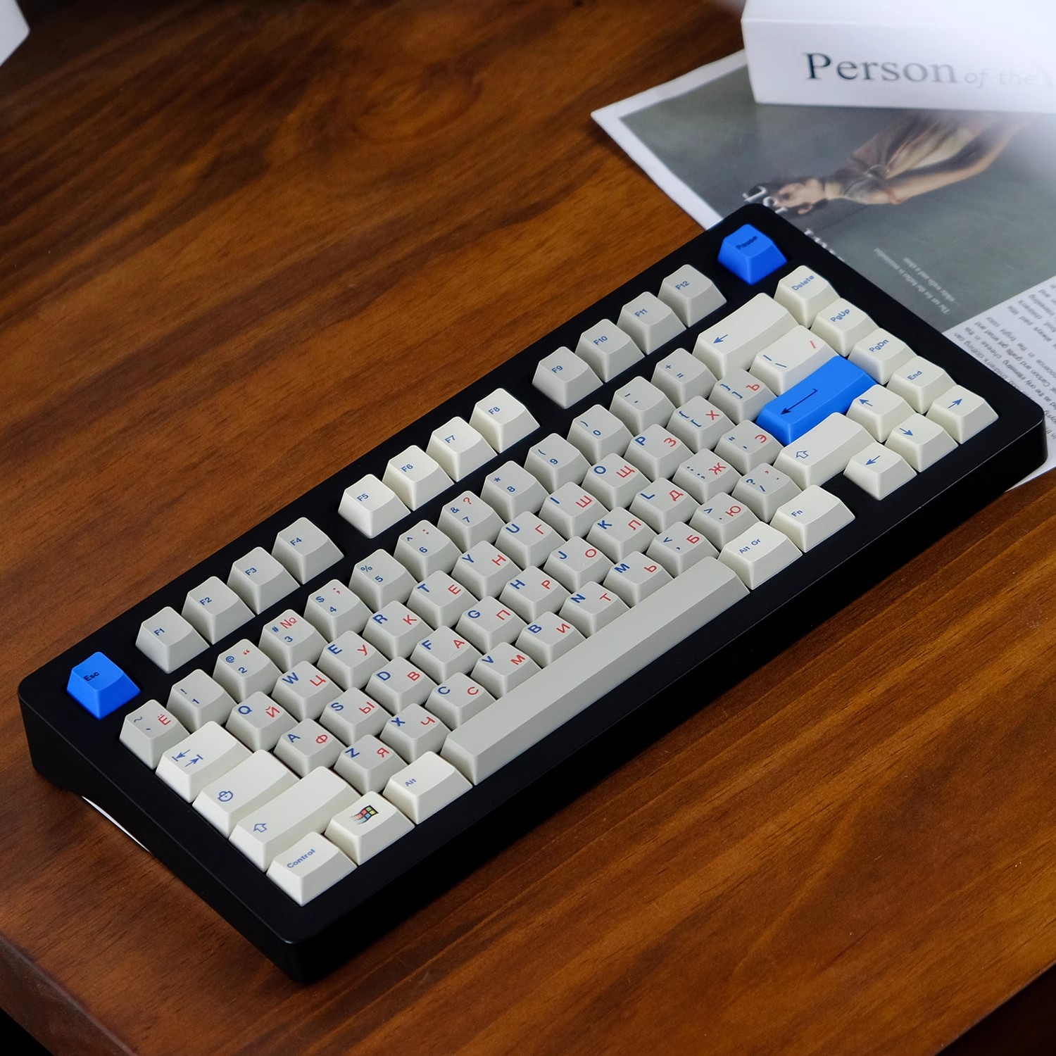 Keycaps Cherry Profile Pbt - مجموعة مفاتيح عتيقة, رمادي, أبيض, أزرق,